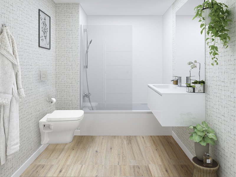 Baño con bañera. Infografía orientativa a concretar en el desarrollo del proyecto.